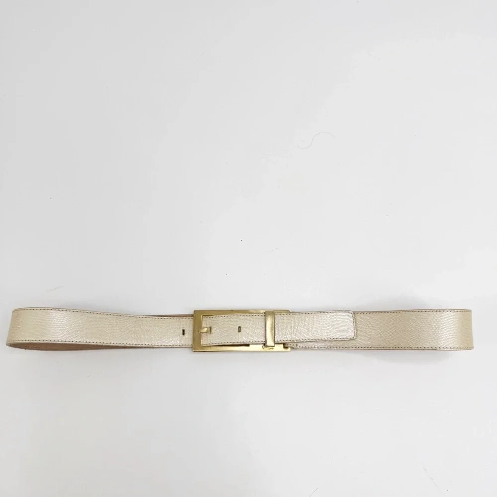 Linda Allard for Ellen Tracy Italian Calfskin Leather Belt, Gold-Tone Buckle, M